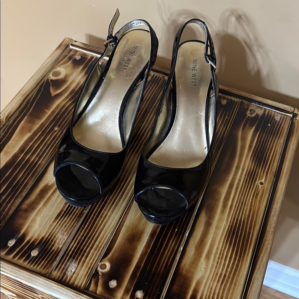Nine West Black Slingback Heels with Peep Toe